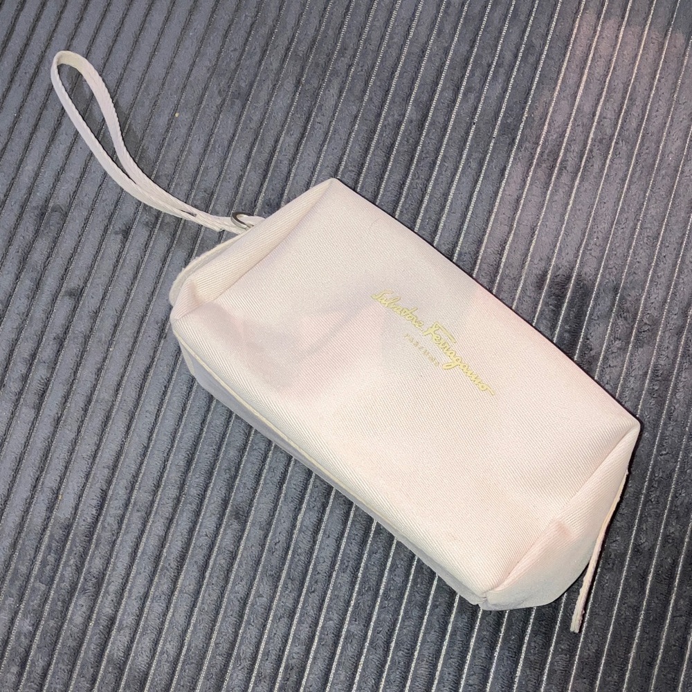 Salvatore Ferragamo Beige Zip Wristlet Pouch